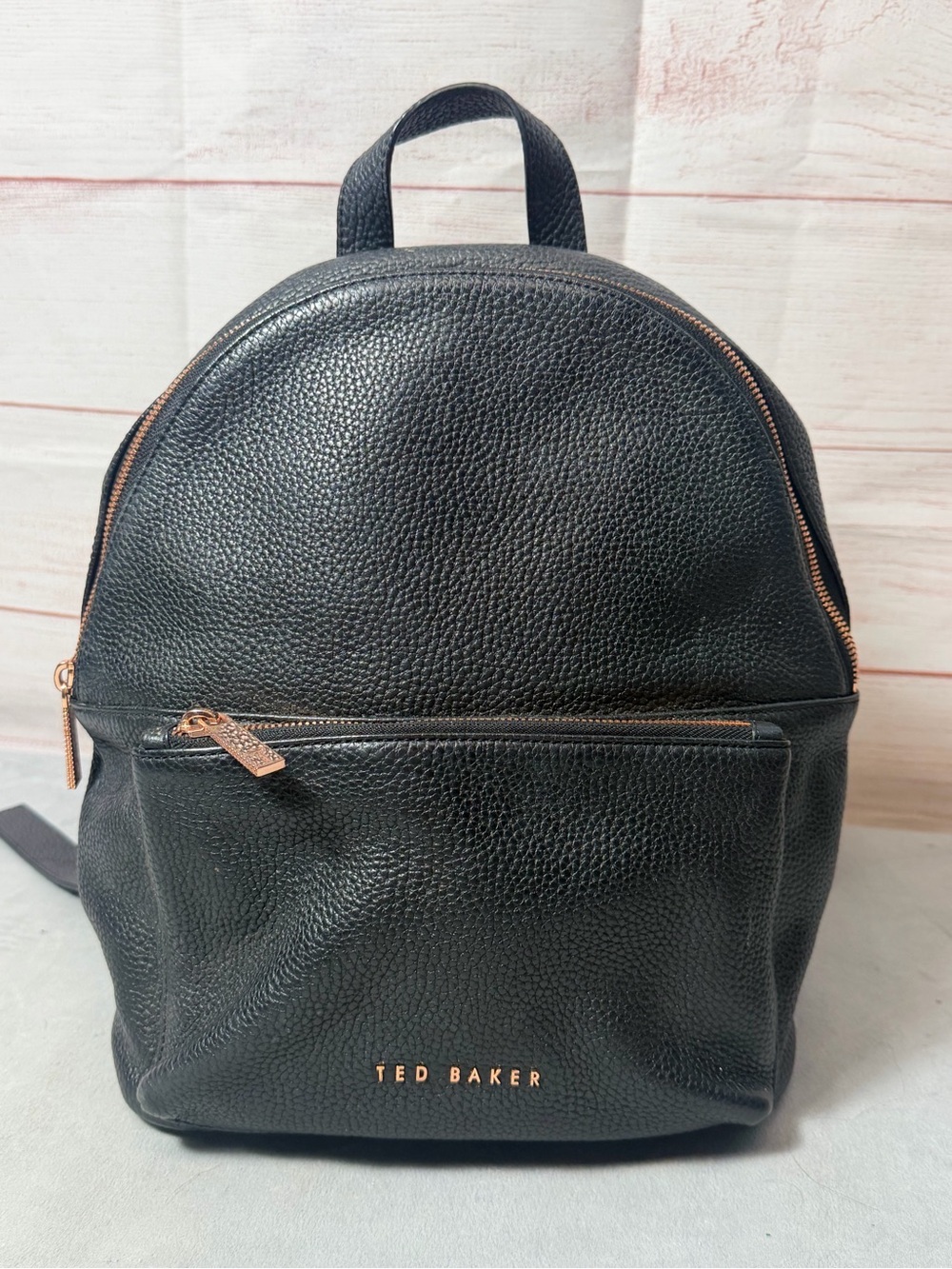 Ted Baker Black Pebbled Leather Backpack with Rose Gold hardware